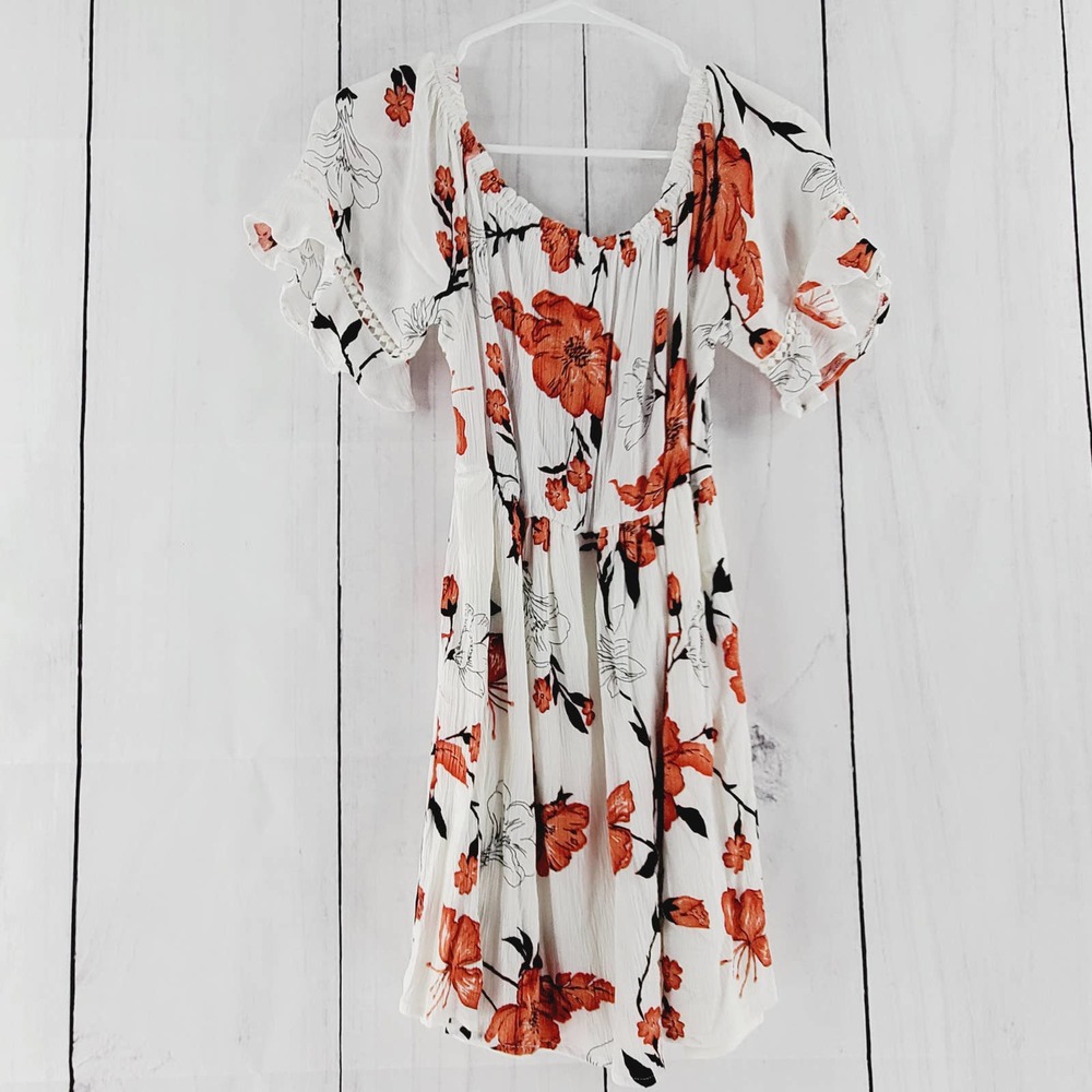 Dainty Hooligan White Mini Dress with Orange Floral Print